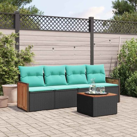 Ensemble de canapé de jardin 5 pcs avec coussins noir résine tressée 583916583916