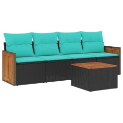 Ensemble de canapé de jardin 5 pcs avec coussins noir résine tressée 583916583916