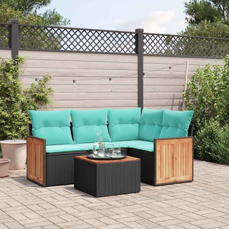 Ensemble de canapé de jardin 5 pcs avec coussins noir résine tressée 583917583917