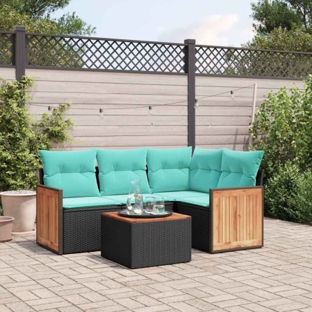 Ensemble de canapé de jardin 5 pcs avec coussins noir résine tressée 583917583917