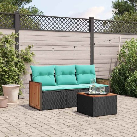 Ensemble de canapé de jardin 4 pcs avec coussins noir résine tressée 583918583918