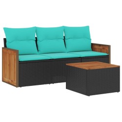 Ensemble de canapé de jardin 4 pcs avec coussins noir résine tressée 583918583918