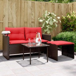 Ensemble de canapé de jardin 3 pcs avec coussins marron résine tressée 583919583919