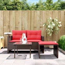 Ensemble de canapé de jardin 3 pcs avec coussins marron résine tressée 583919583919