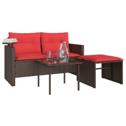 Ensemble de canapé de jardin 3 pcs avec coussins marron résine tressée 583919583919