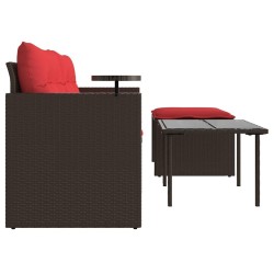 Ensemble de canapé de jardin 3 pcs avec coussins marron résine tressée 583919583919