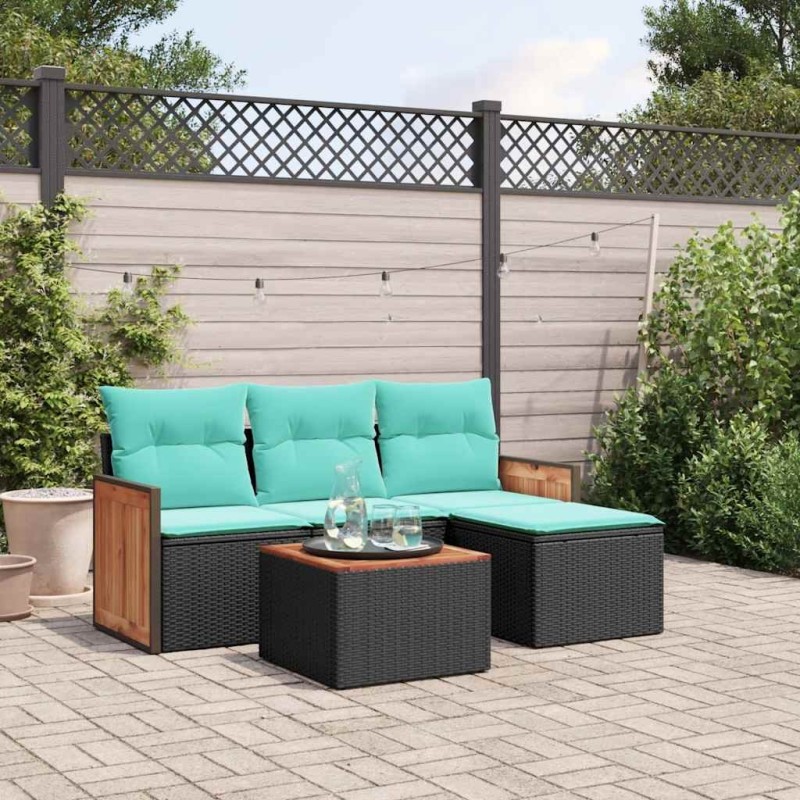 Ensemble de canapé de jardin 5 pcs avec coussins noir résine tressée 583920583920