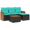 Ensemble de canapé de jardin 5 pcs avec coussins noir résine tressée 583920583920