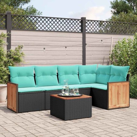 Ensemble de canapé de jardin 6 pcs avec coussins noir résine tressée 583922583922