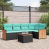 Ensemble de canapé de jardin 6 pcs avec coussins noir résine tressée 583922583922