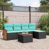 Ensemble de canapé de jardin 6 pcs avec coussins noir résine tressée 583923583923