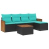 Ensemble de canapé de jardin 6 pcs avec coussins noir résine tressée 583923583923