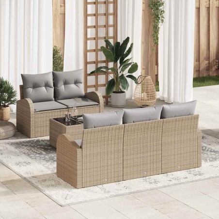 Ensemble de canapé de jardin 6 pcs Beige et gris polyrotin 583925583925