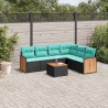Ensemble de canapé de jardin 7 pcs avec coussins noir résine tressée 583927583927