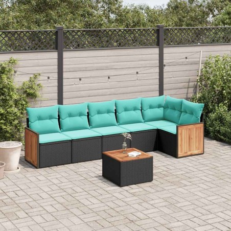 Ensemble de canapé de jardin 7 pcs avec coussins noir résine tressée 583928583928