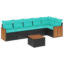 Ensemble de canapé de jardin 7 pcs avec coussins noir résine tressée 583928583928