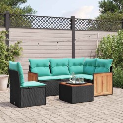 Ensemble de canapé de jardin 6 pcs avec coussins noir résine tressée 583929583929