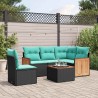Ensemble de canapé de jardin 6 pcs avec coussins noir résine tressée 583929583929