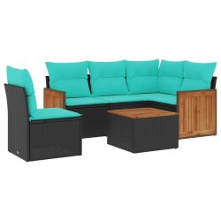 Ensemble de canapé de jardin 6 pcs avec coussins noir résine tressée 583929583929