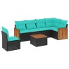 Ensemble de canapé de jardin 7 pcs avec coussins noir résine tressée 583930583930