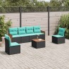 Ensemble de canapé de jardin 7 pcs avec coussins noir résine tressée 583931583931