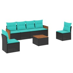 Ensemble de canapé de jardin 7 pcs avec coussins noir résine tressée 583931583931