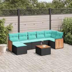 Ensemble de canapé de jardin 8 pcs avec coussins noir résine tressée 583933583933