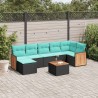 Ensemble de canapé de jardin 8 pcs avec coussins noir résine tressée 583933583933