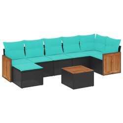 Ensemble de canapé de jardin 8 pcs avec coussins noir résine tressée 583933583933