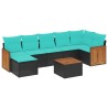 Ensemble de canapé de jardin 8 pcs avec coussins noir résine tressée 583933583933