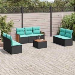 Ensemble de canapé de jardin 8 pcs avec coussins noir résine tressée 583934583934