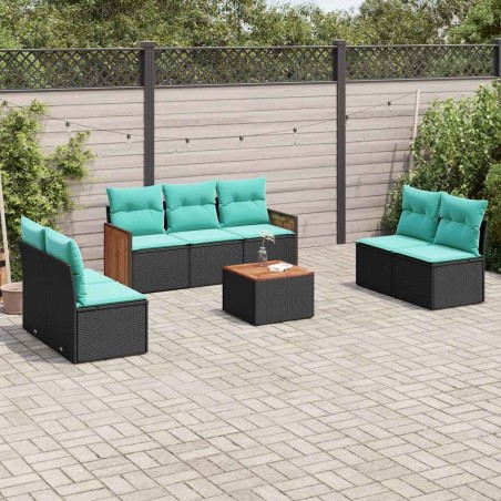 Ensemble de canapé de jardin 8 pcs avec coussins noir résine tressée 583934583934