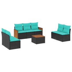 Ensemble de canapé de jardin 8 pcs avec coussins noir résine tressée 583934583934