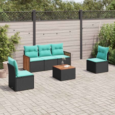 Ensemble de canapé de jardin 6 pcs avec coussins noir résine tressée 583935583935