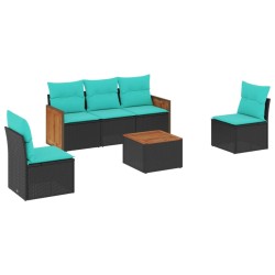 Ensemble de canapé de jardin 6 pcs avec coussins noir résine tressée 583935583935