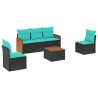 Ensemble de canapé de jardin 6 pcs avec coussins noir résine tressée 583935583935