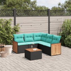 Ensemble de canapé de jardin 6 pcs avec coussins noir résine tressée 583969583969