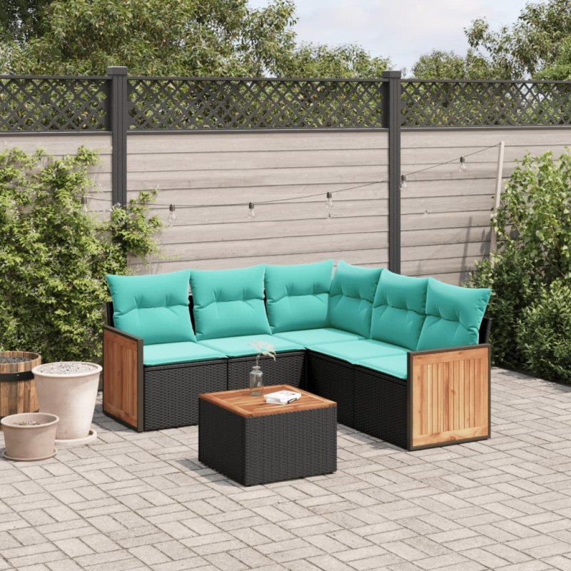 Ensemble de canapé de jardin 6 pcs avec coussins noir résine tressée 583969583969