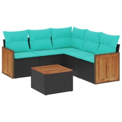 Ensemble de canapé de jardin 6 pcs avec coussins noir résine tressée 583969583969