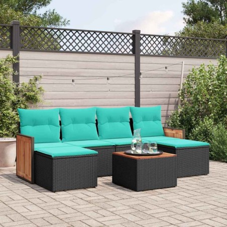 Ensemble de canapé de jardin 7 pcs avec coussins noir résine tressée 583970583970