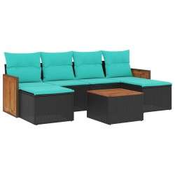Ensemble de canapé de jardin 7 pcs avec coussins noir résine tressée 583970583970