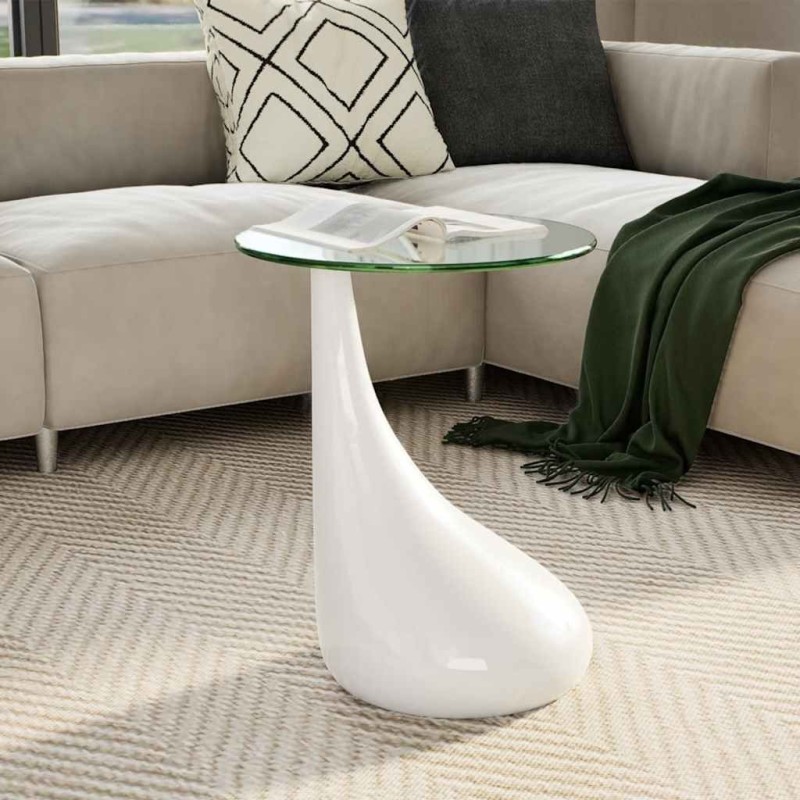 Table basse avec dessus de table en verre rond Blanc brillant  584003584003