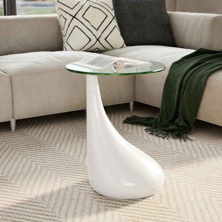 Table basse avec dessus de table en verre rond Blanc brillant  584003584003