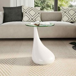Table basse avec dessus de table en verre rond Blanc brillant  584003584003