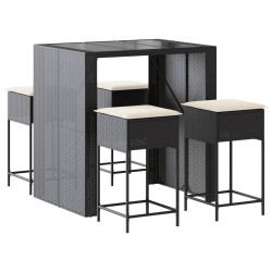 Ensemble de bar de jardin 5 pcs avec coussins noir poly rotin 584016584016