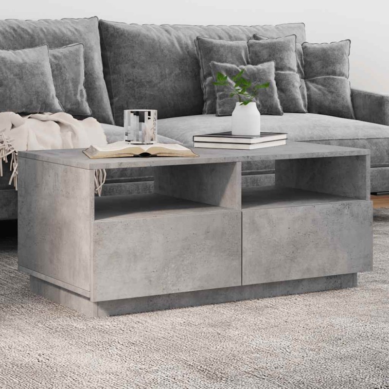 Table basse avec lumières LED gris béton 90x49x40 cm 584018584018