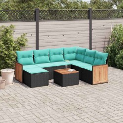 Ensemble de canapé de jardin 8 pcs avec coussins noir résine tressée 584025584025