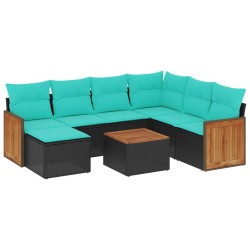 Ensemble de canapé de jardin 8 pcs avec coussins noir résine tressée 584025584025