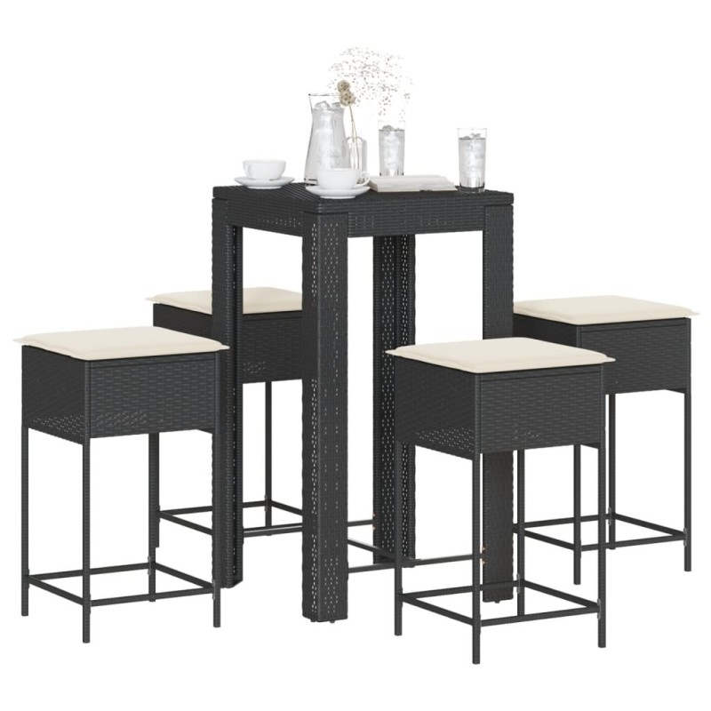 Ensemble de bar de jardin 5 pcs avec coussins noir poly rotin 584030584030