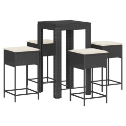 Ensemble de bar de jardin 5 pcs avec coussins noir poly rotin 584030584030